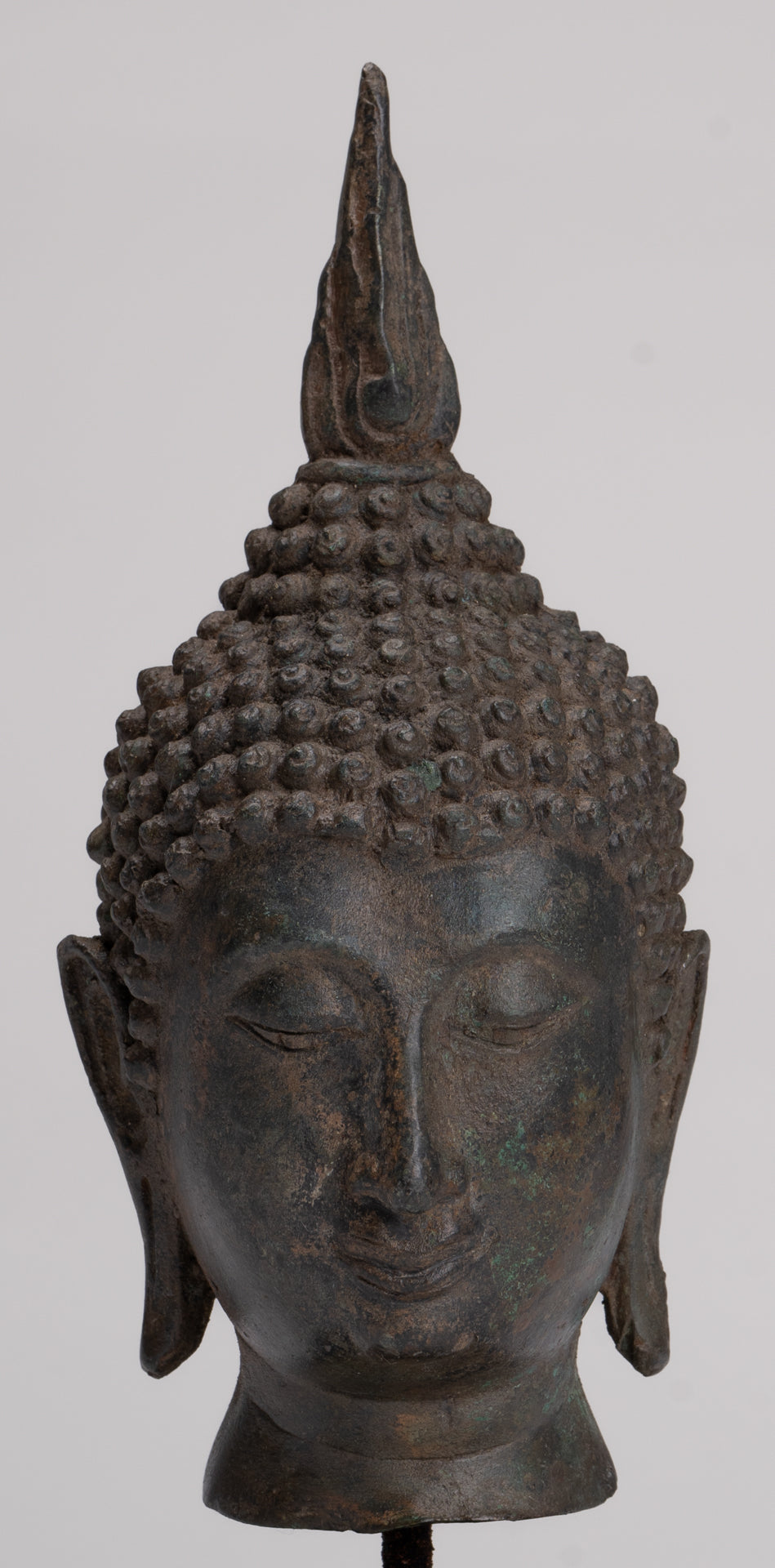 Buddha Head - Antique Thai Style Sukhothai Mounted Bronze Buddha Head - 22cm/9"