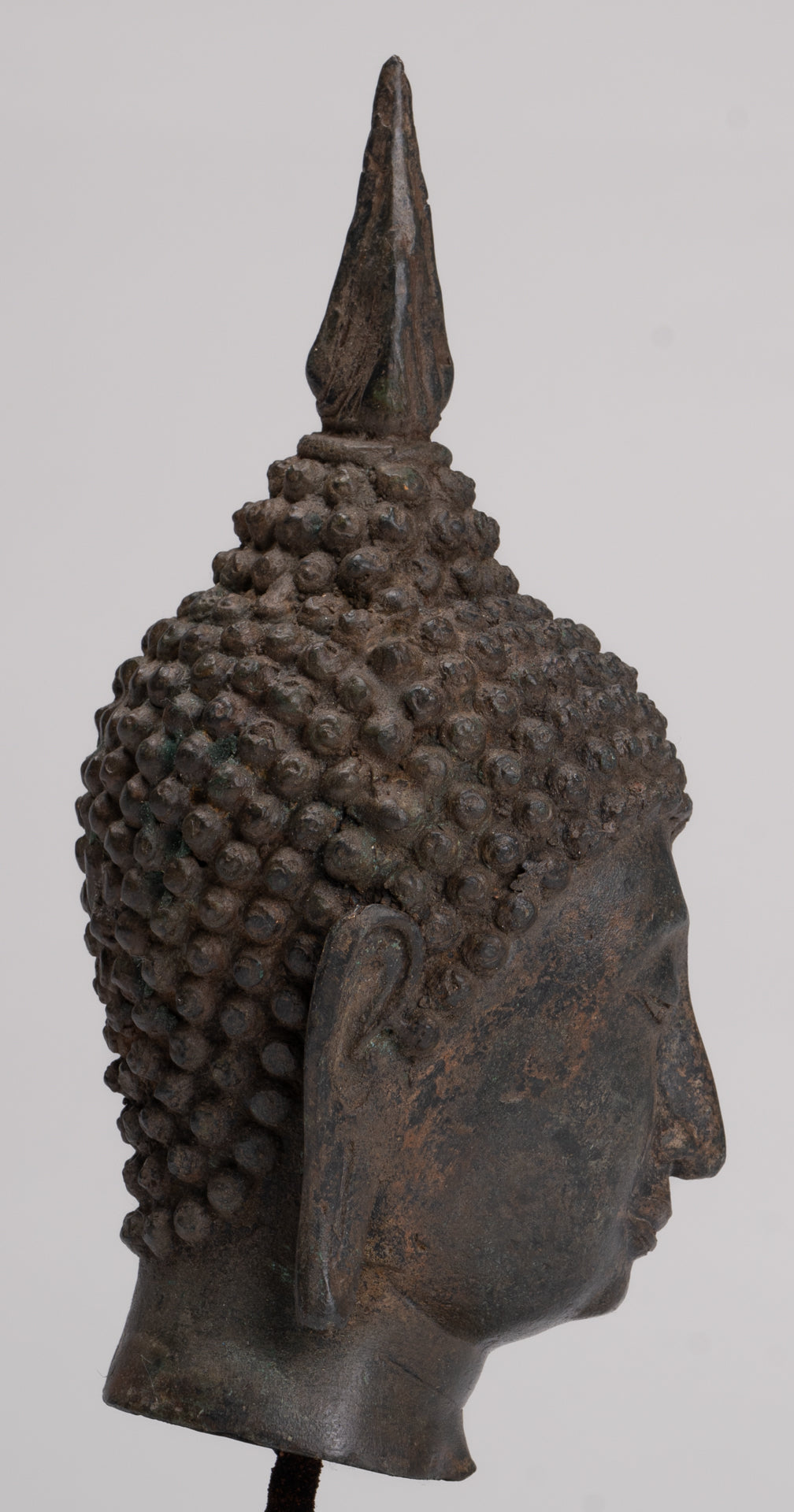 Buddha Head - Antique Thai Style Sukhothai Mounted Bronze Buddha Head - 22cm/9"