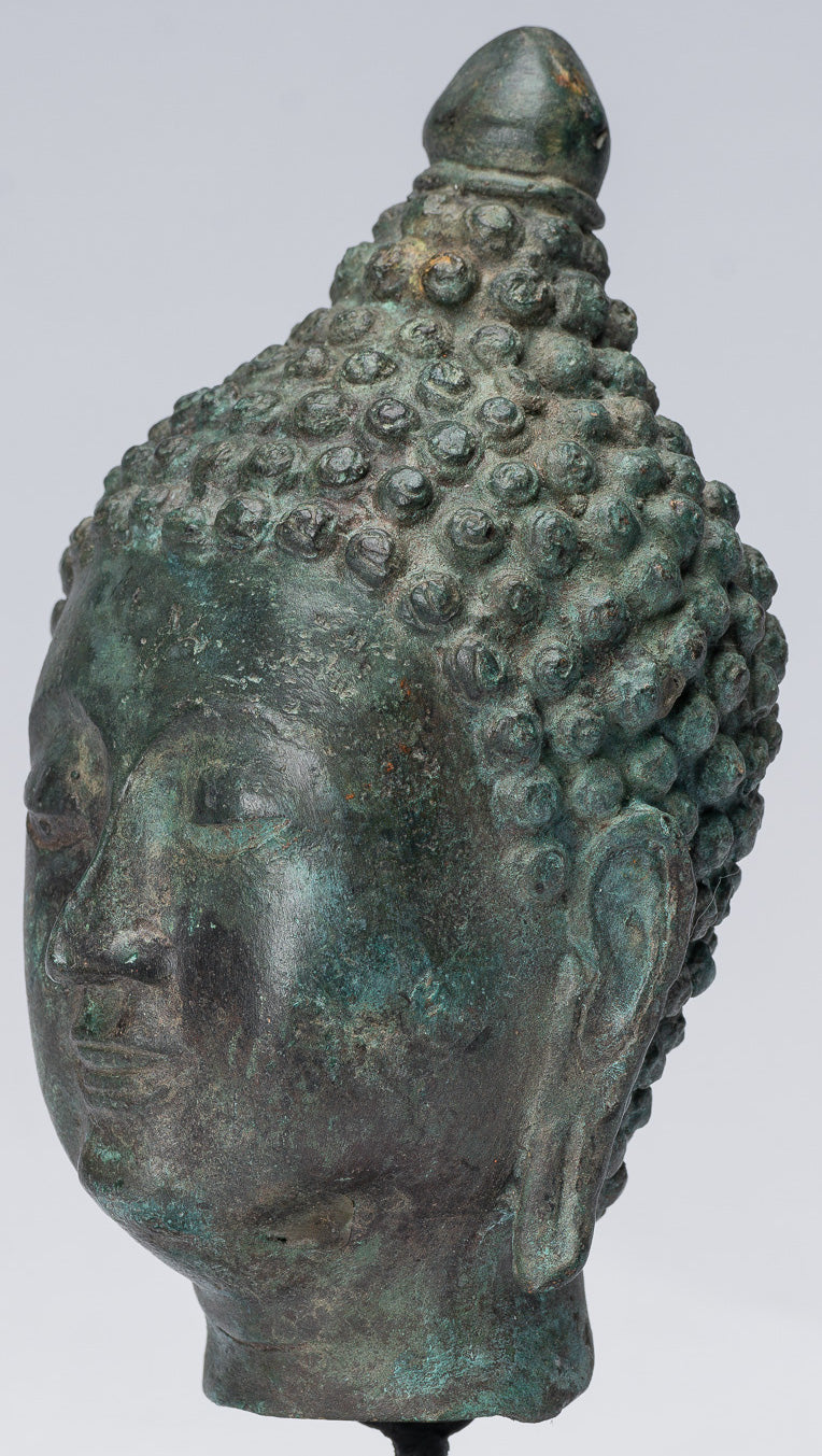 Buddha-Kopf – Antiker Thai-Stil, Chiang Saen-Bronze-Buddha-Kopf – 18 cm.