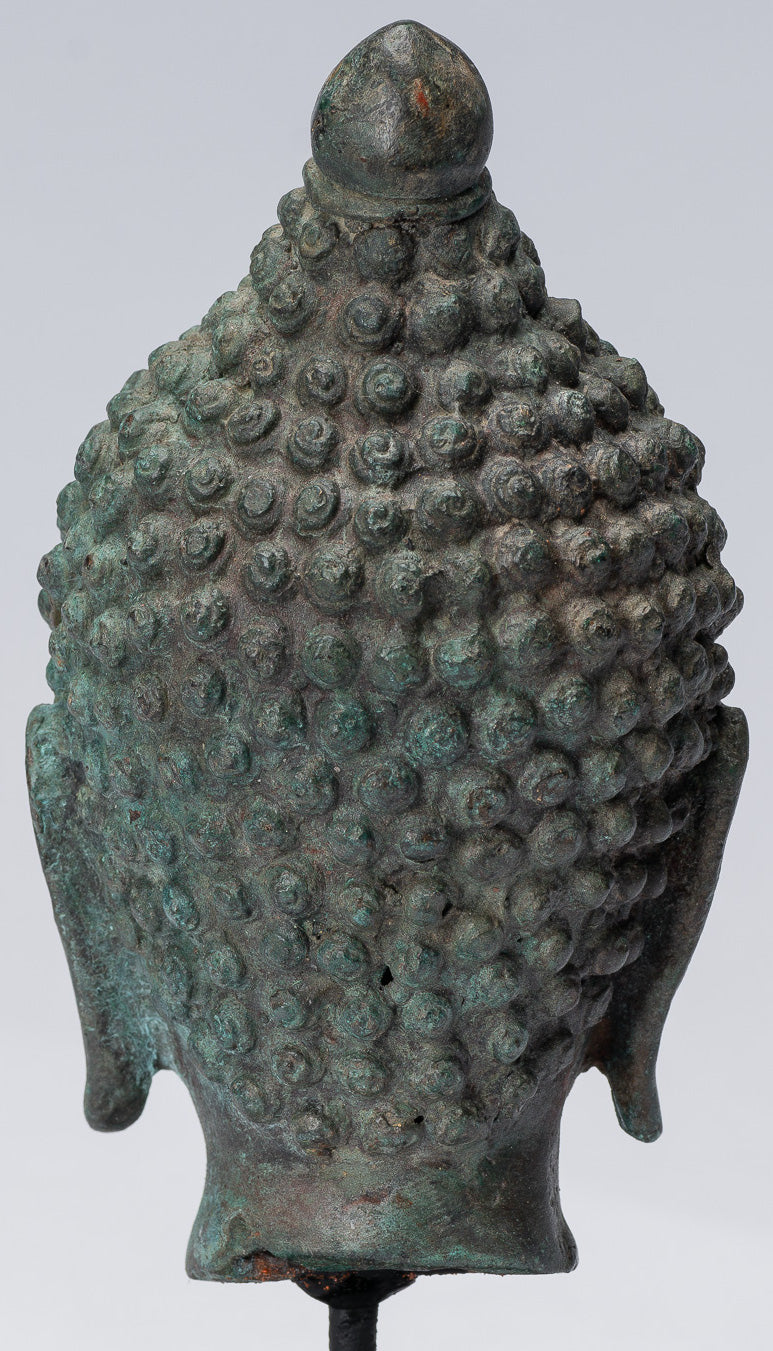 Buddha-Kopf – Antiker Thai-Stil, Chiang Saen-Bronze-Buddha-Kopf – 18 cm.