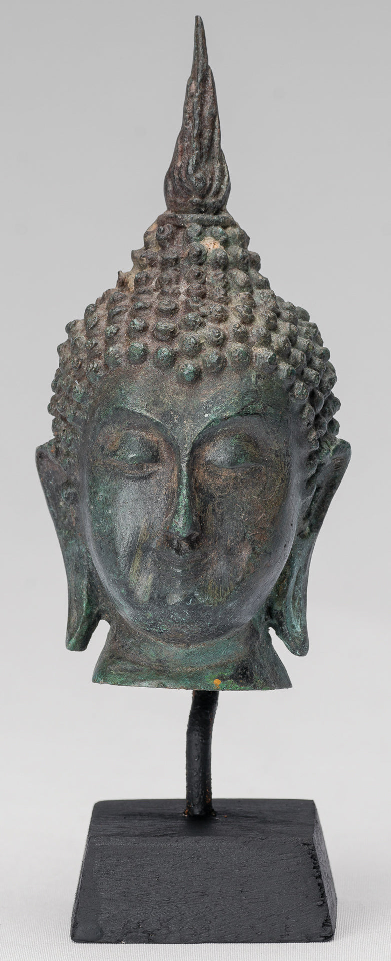 Buddha Head - Antique Thai Style Sukhothai Mounted Bronze Buddha Head - 18cm/7"