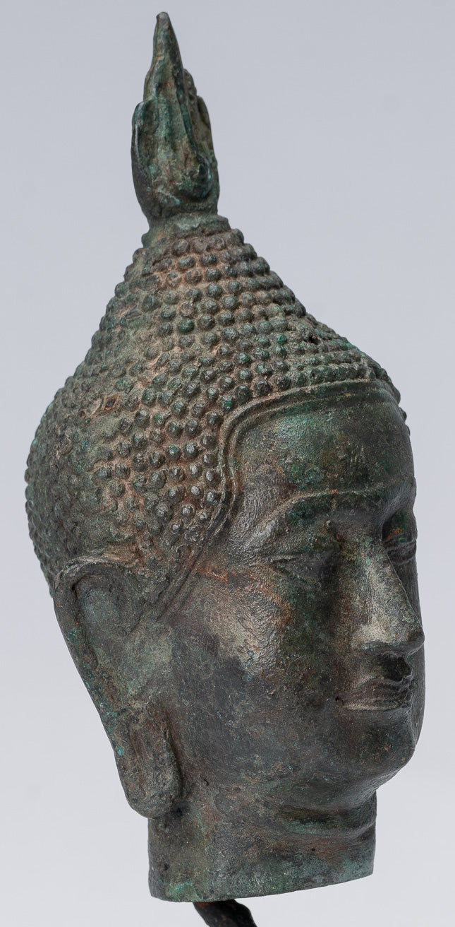 Cabeza de Buda - Estilo Thai antiguo Sukhothai Montado Bronce Buddha Head - 17cm/7 "