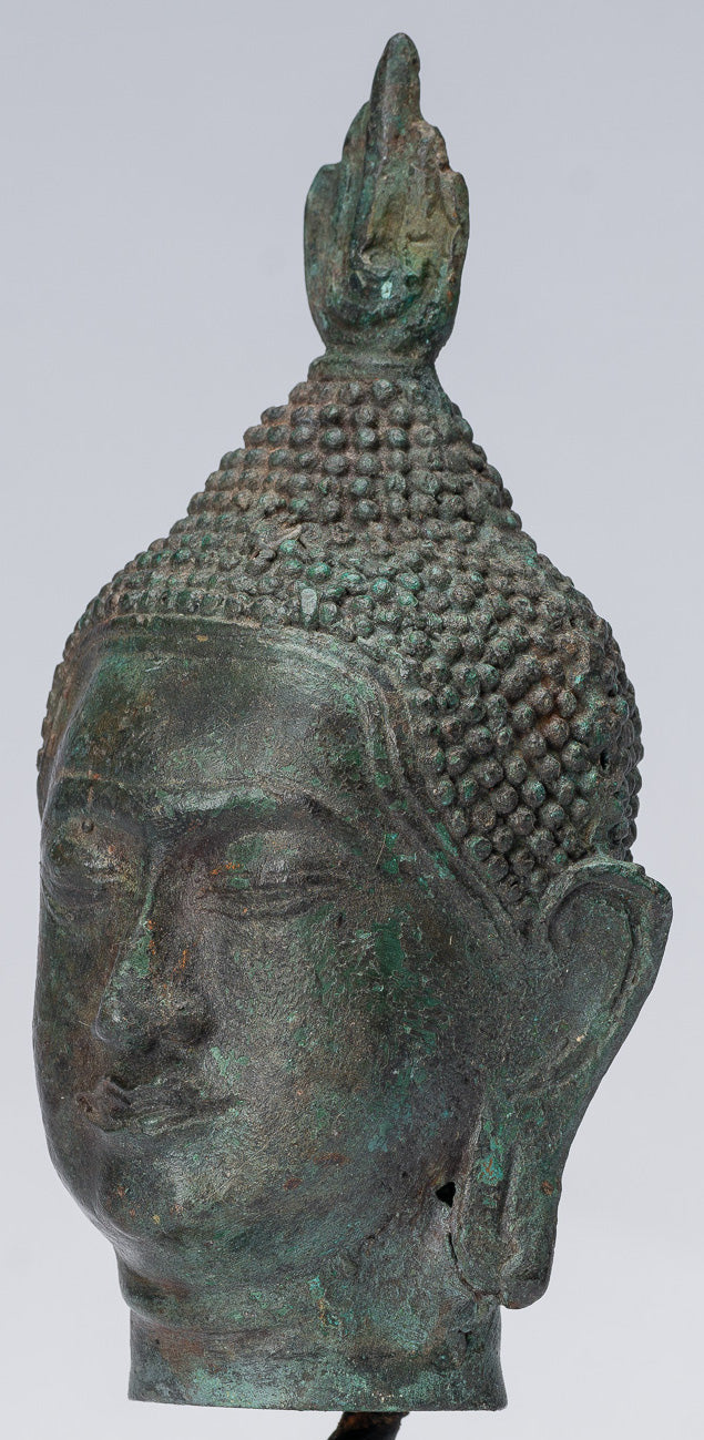 Cabeza de Buda - Estilo Thai antiguo Sukhothai Montado Bronce Buddha Head - 17cm/7 "