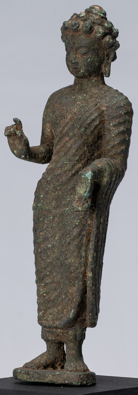 Buddha Statue - Antique Indonesian Style Standing Bronze Javanese Teaching Buddha - 25cm/10"