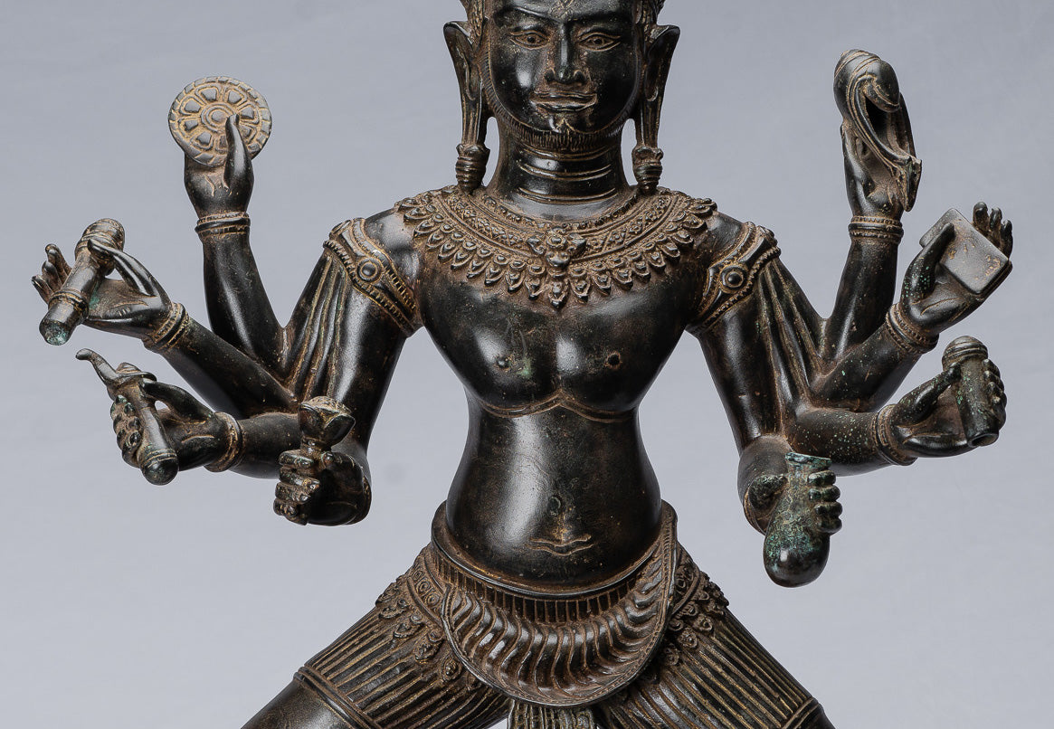 Antique antique khmer Style bronze Angkor Wat assis statue - 69cm / 28 "