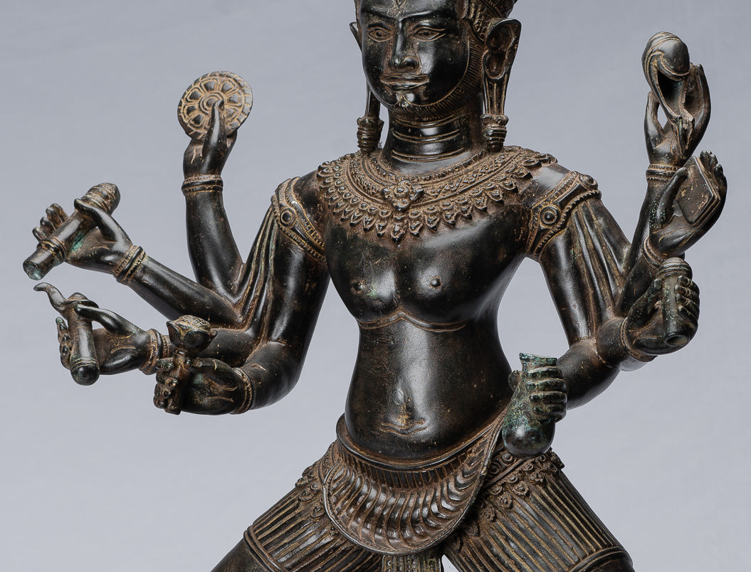 Antique antique khmer Style bronze Angkor Wat assis statue - 69cm / 28 "