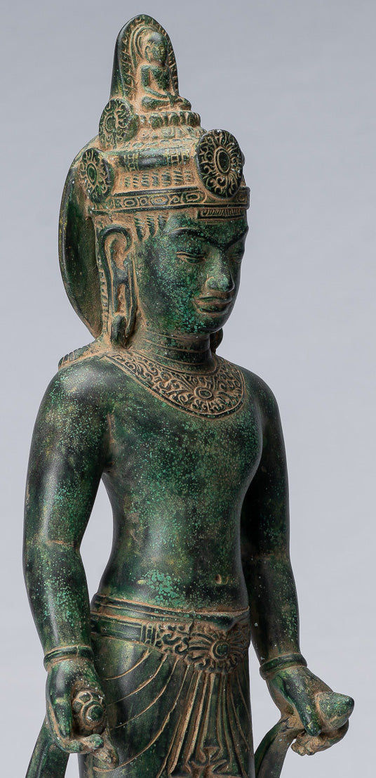 Antique Phnom Da Style Bronze Guimet Museum Bodhisattva Avalokitesvara Compassion - 46cm/18"