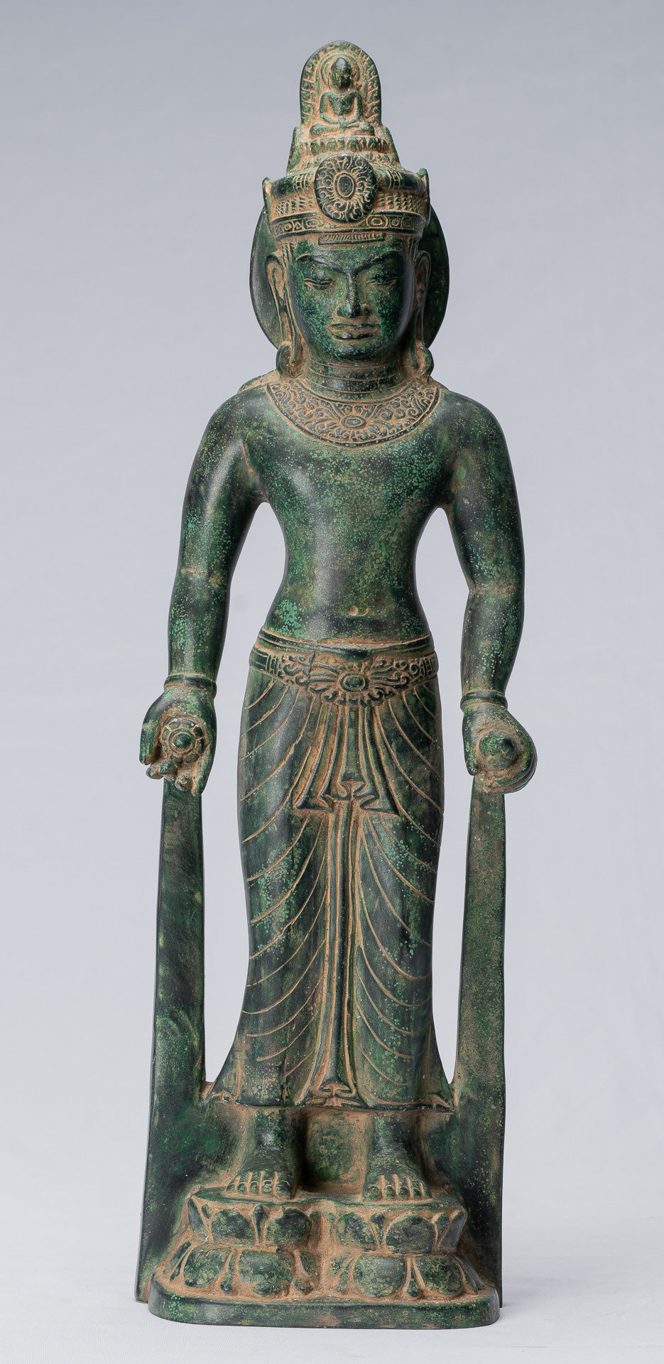 Antique Phnom Da Style Bronze Guimet Museum Bodhisattva Avalokitesvara Compassion - 46cm/18"
