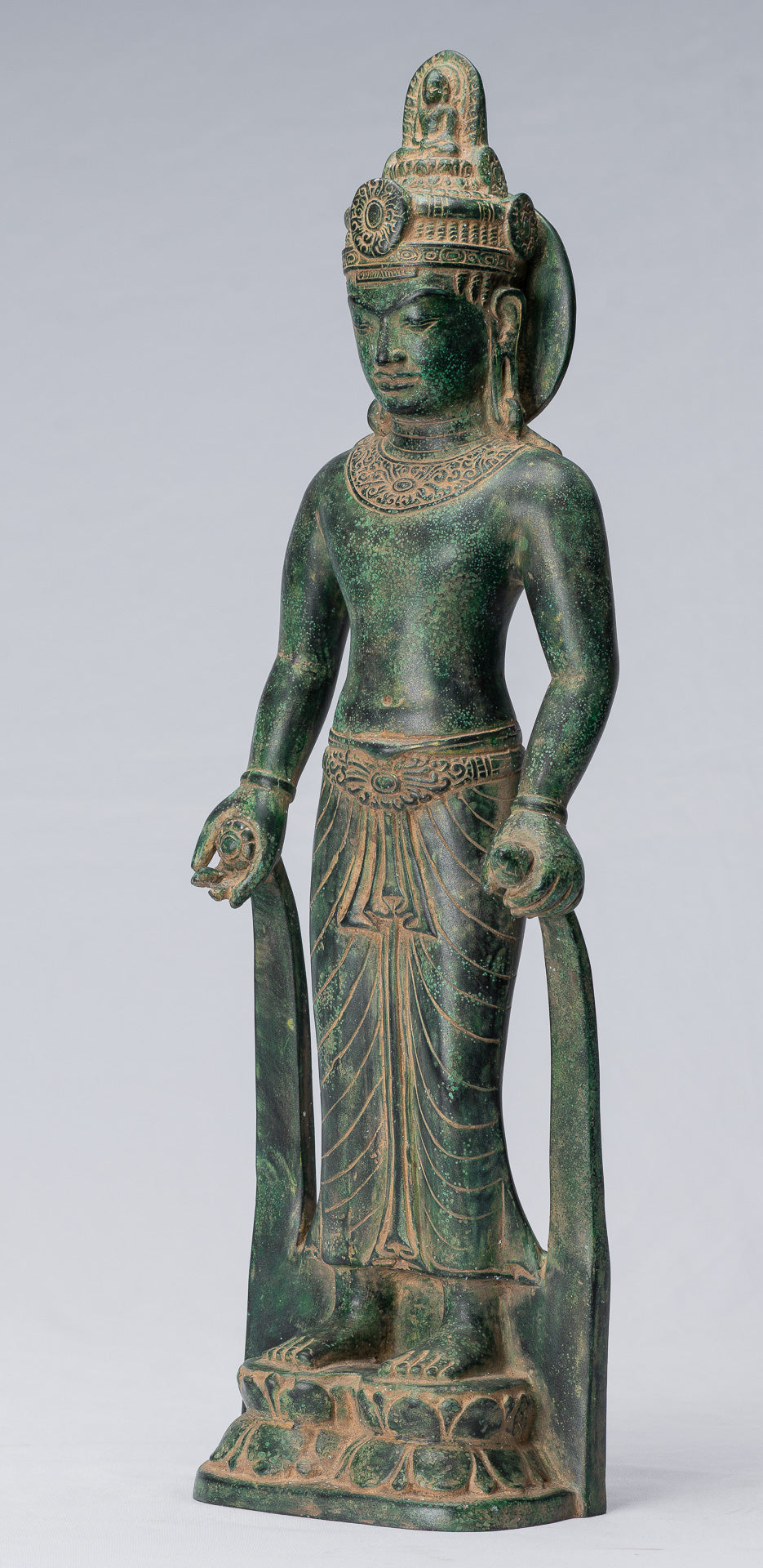 Antique Phnom Da Style Bronze Guimet Museum Bodhisattva Avalokitesvara Compassion - 46cm/18"