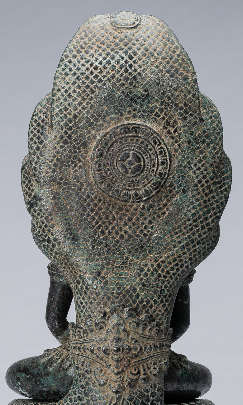 Statue de Bouddha – Bouddha de méditation Naga assis en bronze de style Bayon antique khmer – 57 cm/23"