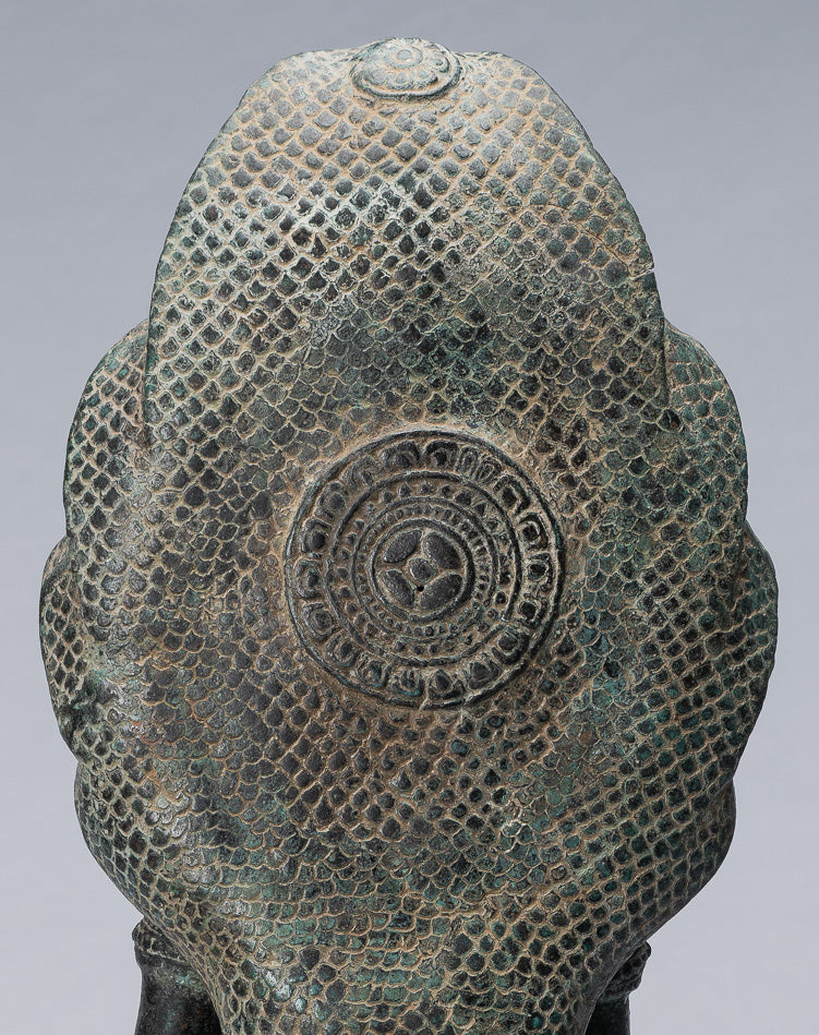 Statue de Bouddha – Bouddha de méditation Naga assis en bronze de style Bayon antique khmer – 57 cm/23"