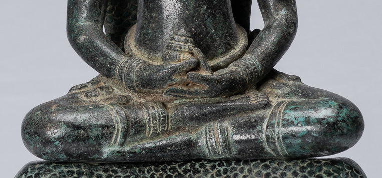 Statue de Bouddha – Bouddha de méditation Naga assis en bronze de style Bayon antique khmer – 57 cm/23"