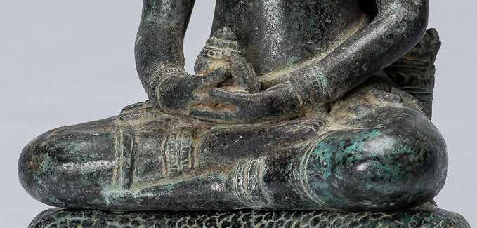 Statue de Bouddha – Bouddha de méditation Naga assis en bronze de style Bayon antique khmer – 57 cm/23"