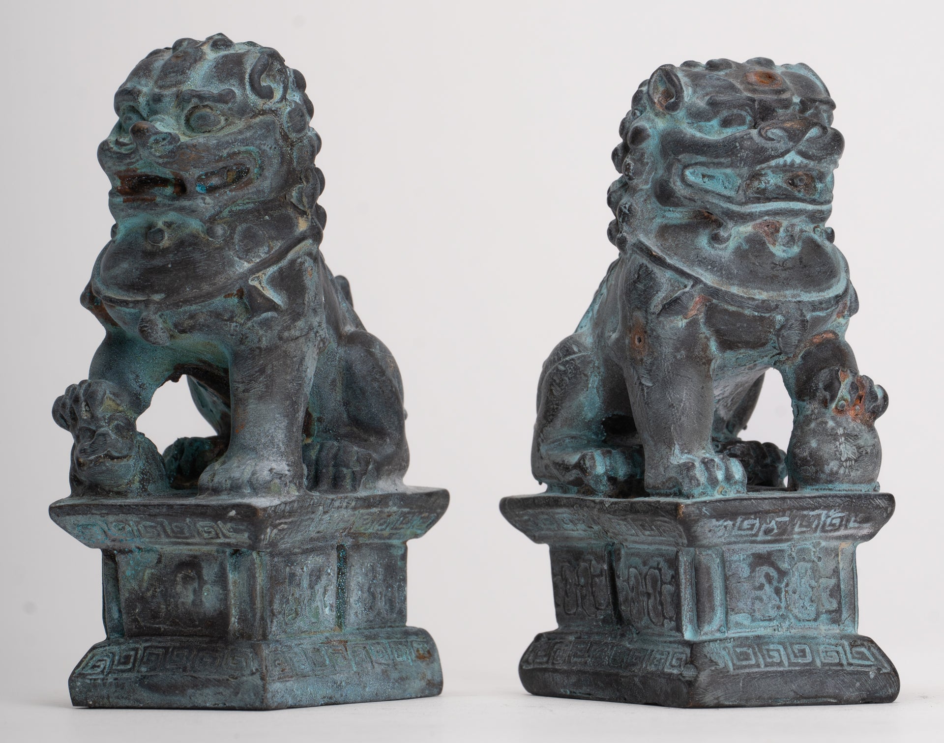 Antique Chinese Style Temple Guardian Lions Shishi Lions Foo Dogs Imperial Lions (Pair) - 10.5cm/4"
