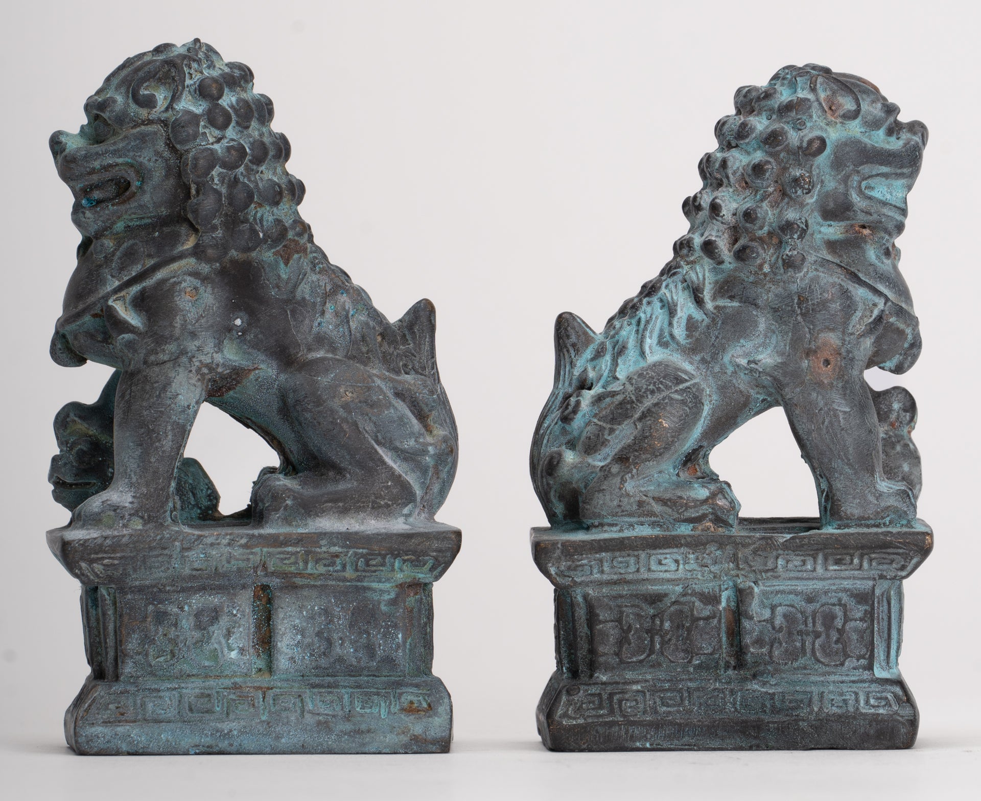 Antique Chinese Style Temple Guardian Lions Shishi Lions Foo Dogs Imperial Lions (Pair) - 10.5cm/4"