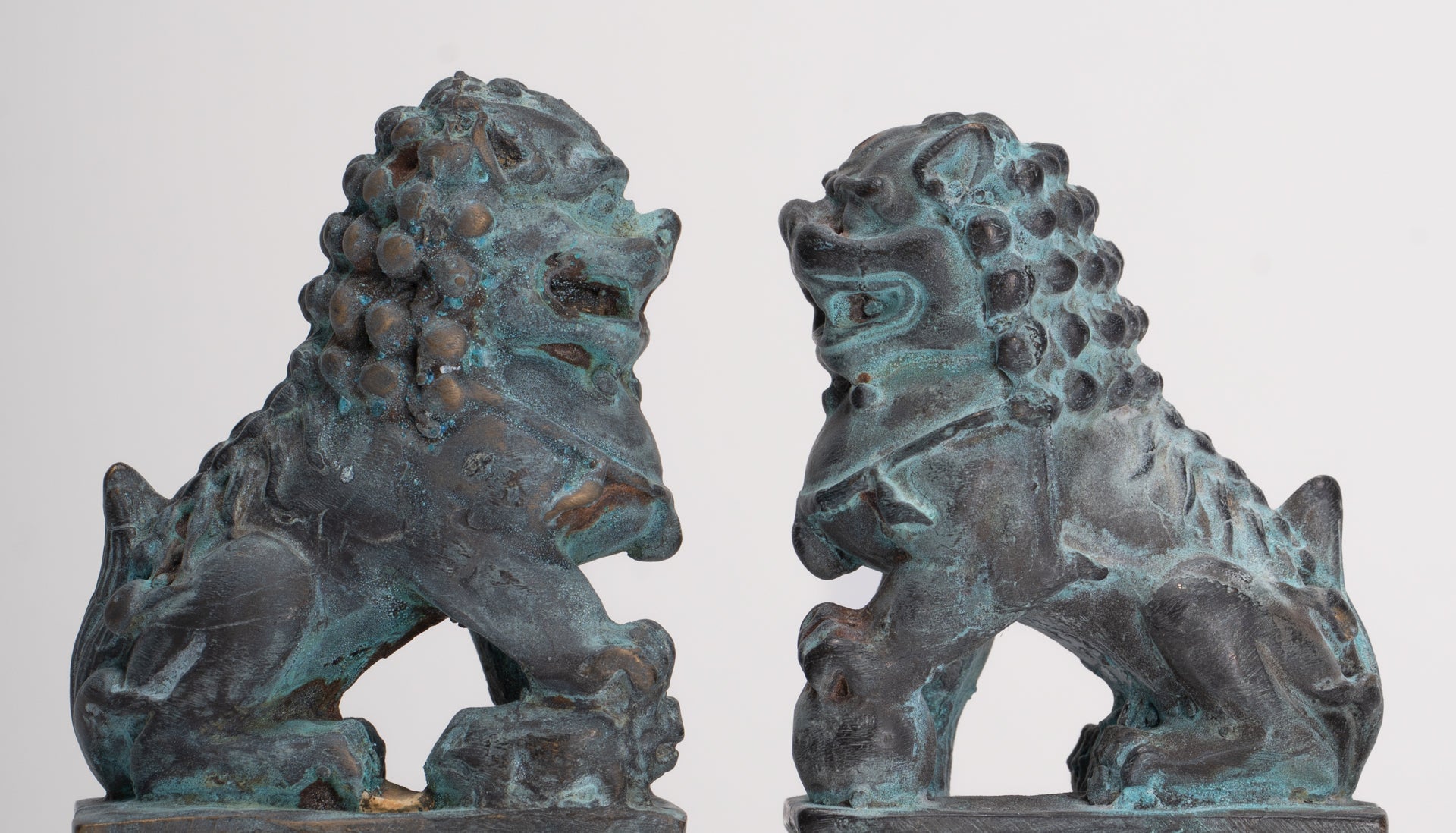 Antique Chinese Style Temple Guardian Lions Shishi Lions Foo Dogs Imperial Lions (Pair) - 10.5cm/4"