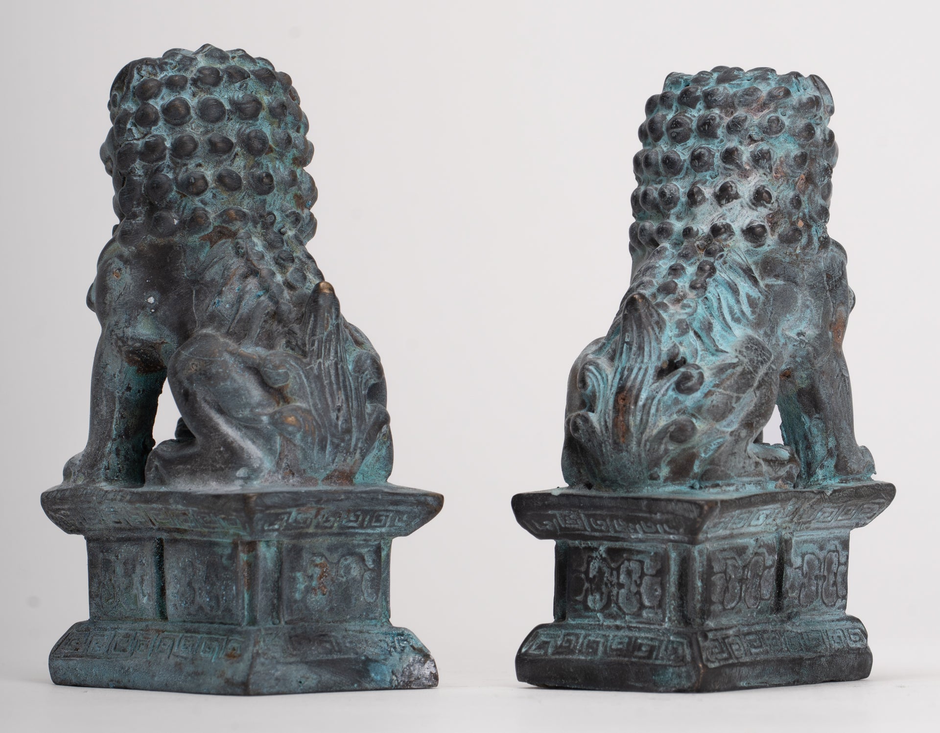 Antique Chinese Style Temple Guardian Lions Shishi Lions Foo Dogs Imperial Lions (Pair) - 10.5cm/4"
