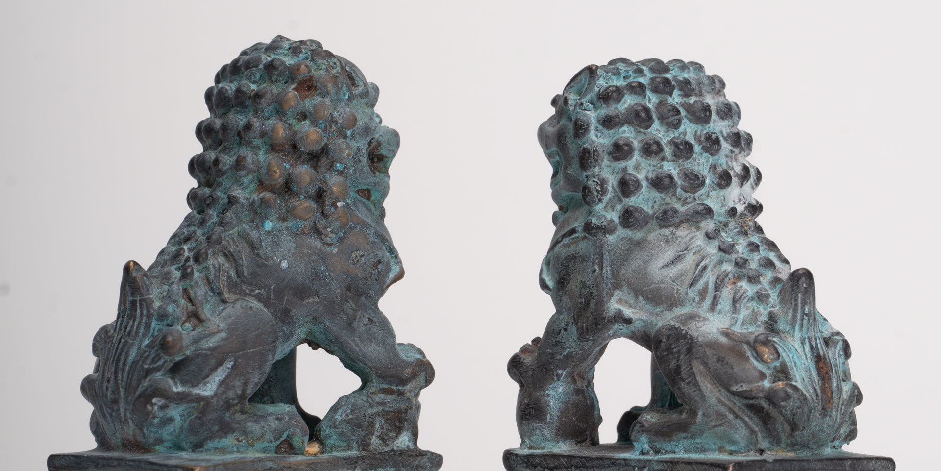 Antique Chinese Style Temple Guardian Lions Shishi Lions Foo Dogs Imperial Lions (Pair) - 10.5cm/4"