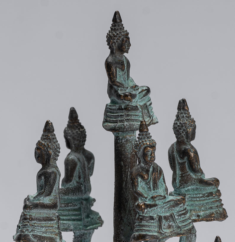 Buddha Sculpture - Antique Thai Thai Bronze Meditazione seduta statue di Buddha - 14 cm/6 "