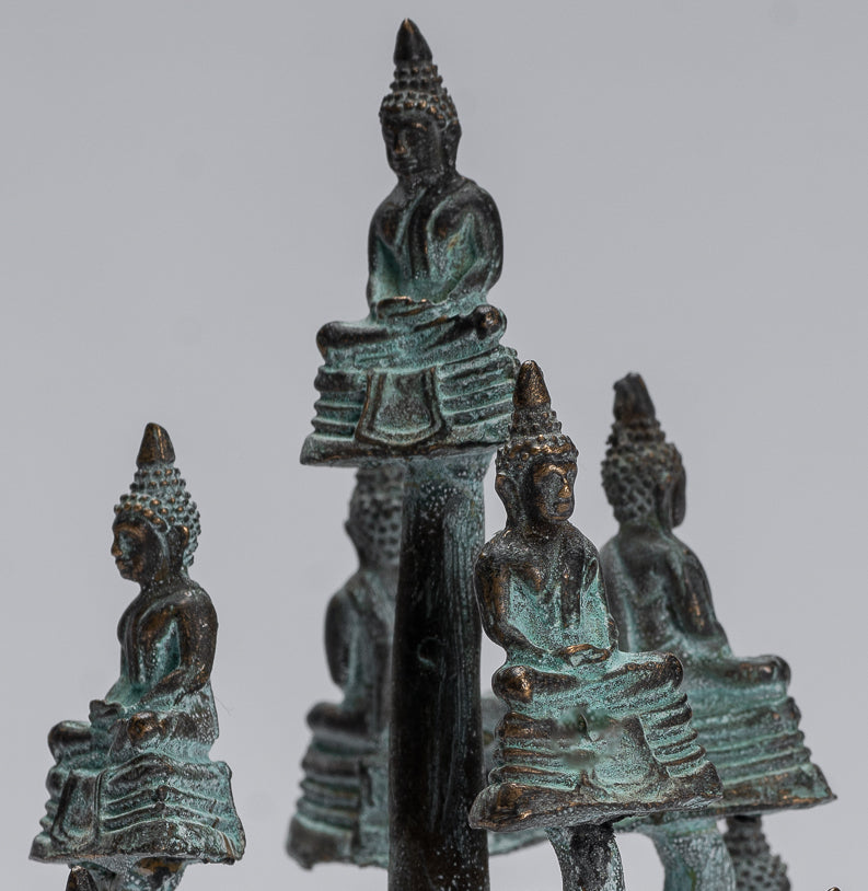 Buddha Sculpture - Antique Thai Thai Bronze Meditazione seduta statue di Buddha - 14 cm/6 "