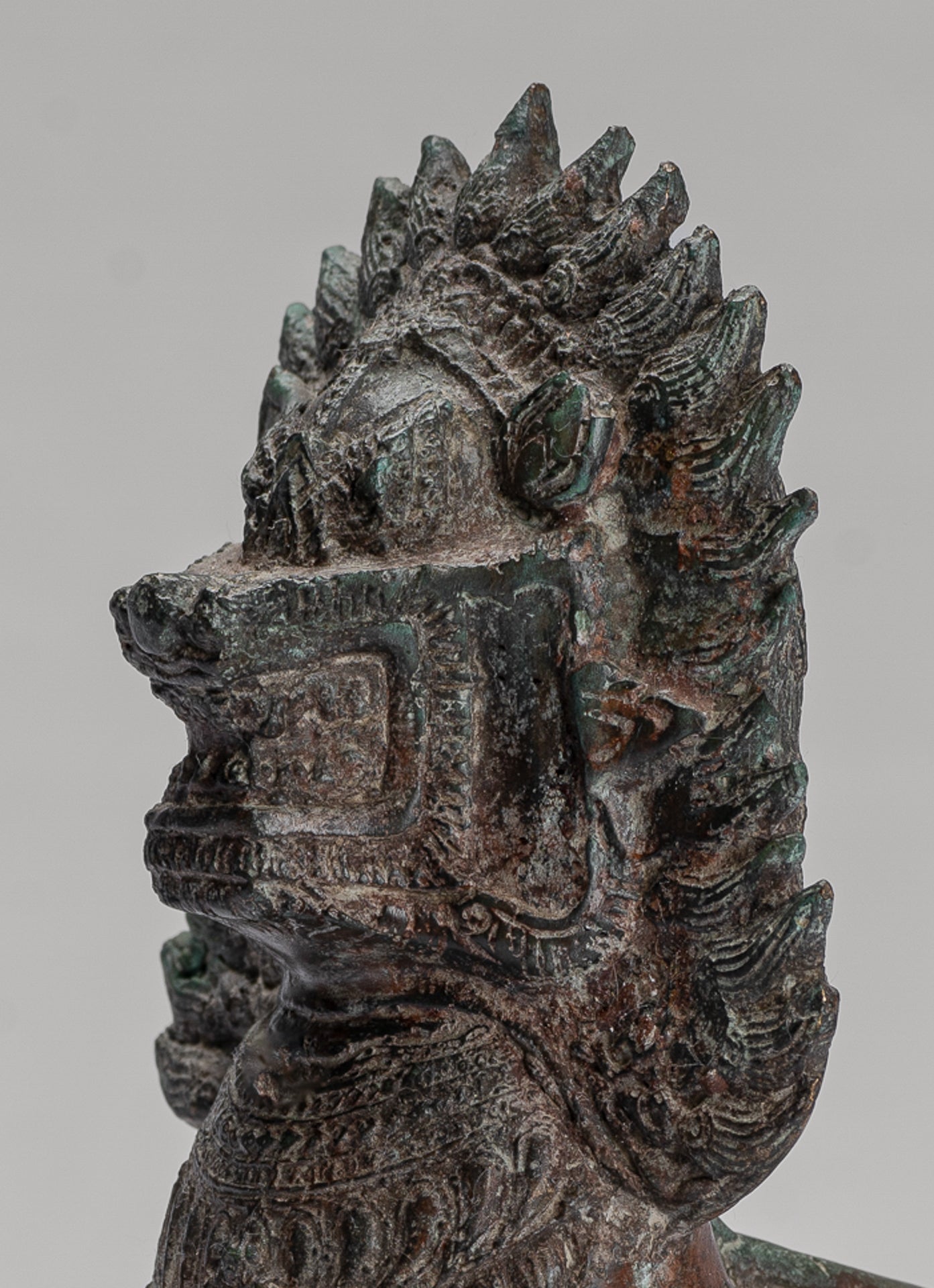 Temple Lion - Antique Thai Style Bronze Standing Singha Temple Guardian or Lion - 19cm/8"