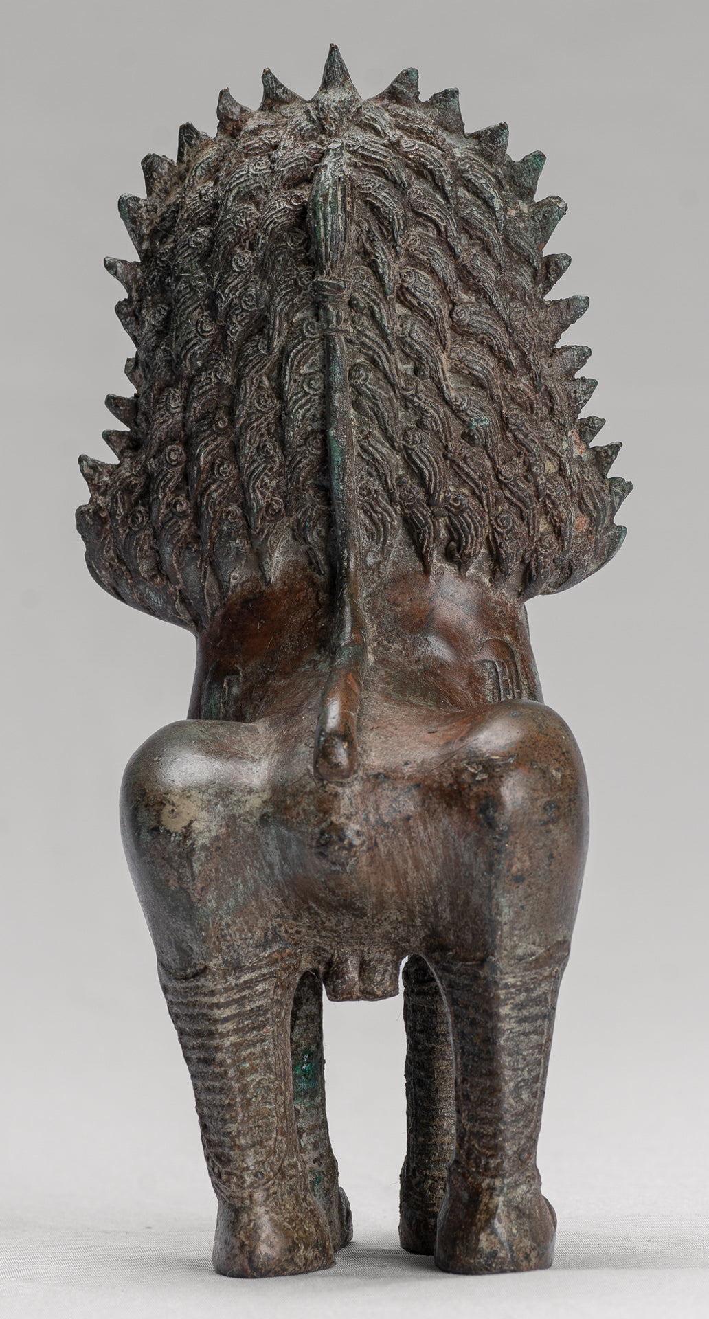 Temple Lion - Antique Thai Style Bronze Standing Singha Temple Guardian or Lion - 19cm/8"