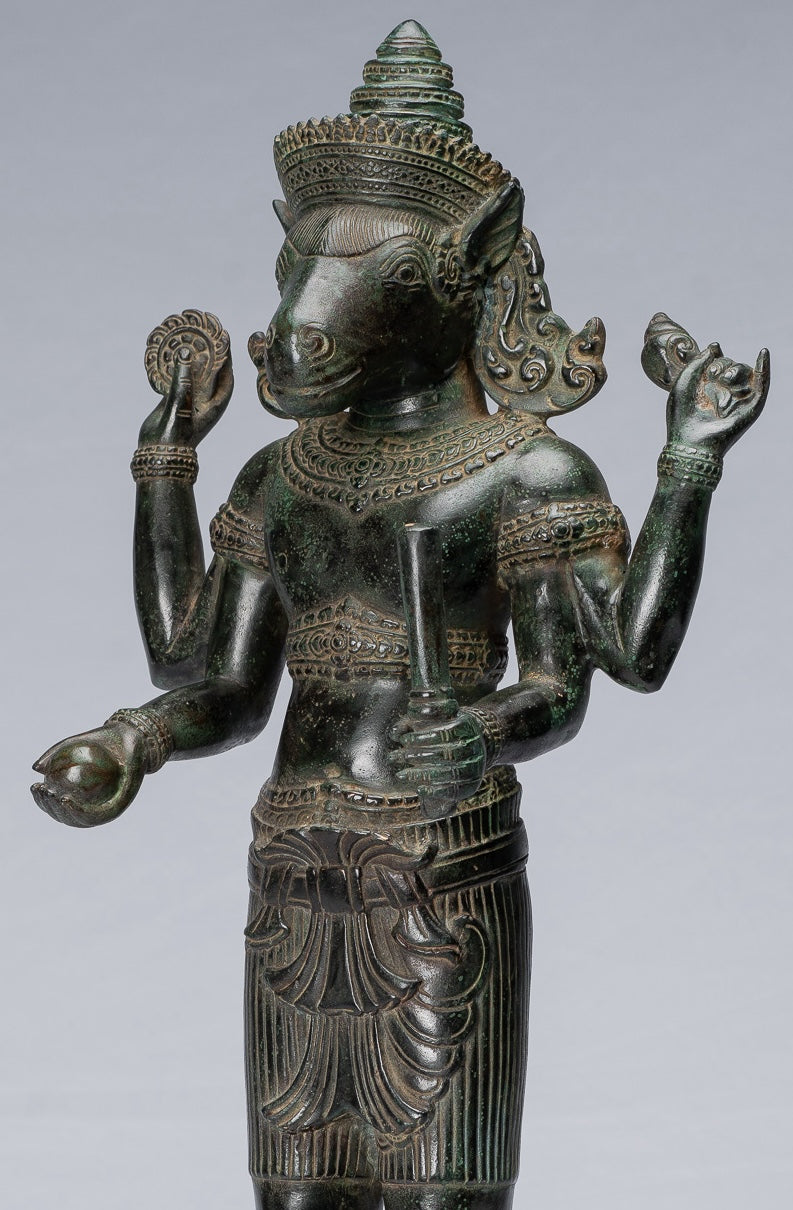 Kalkin Statue - Antique Khmer Style Standing Bronze Hayagriva Kalkin Horse of Vishnu - 55cm/22"