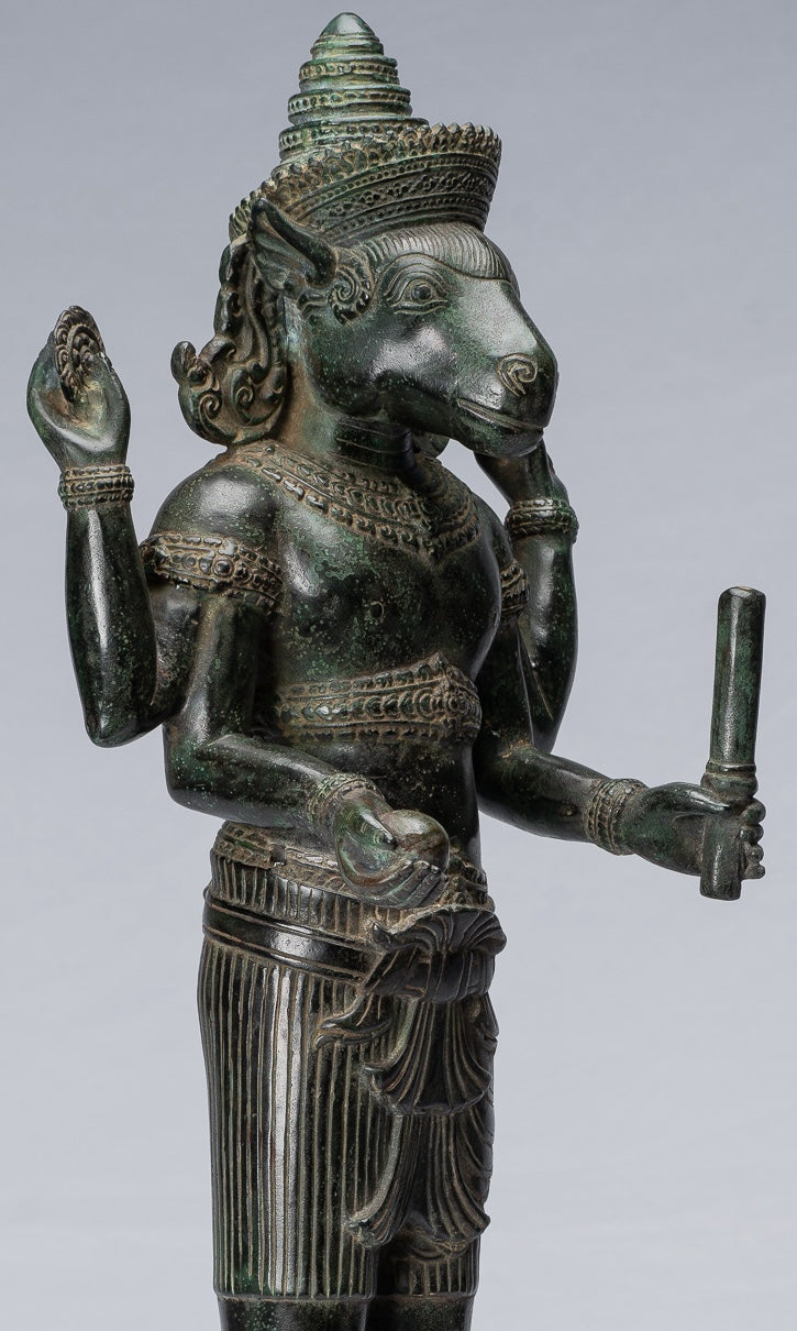 Kalkin Statue - Antique Khmer Style Standing Bronze Hayagriva Kalkin Horse of Vishnu - 55cm/22"
