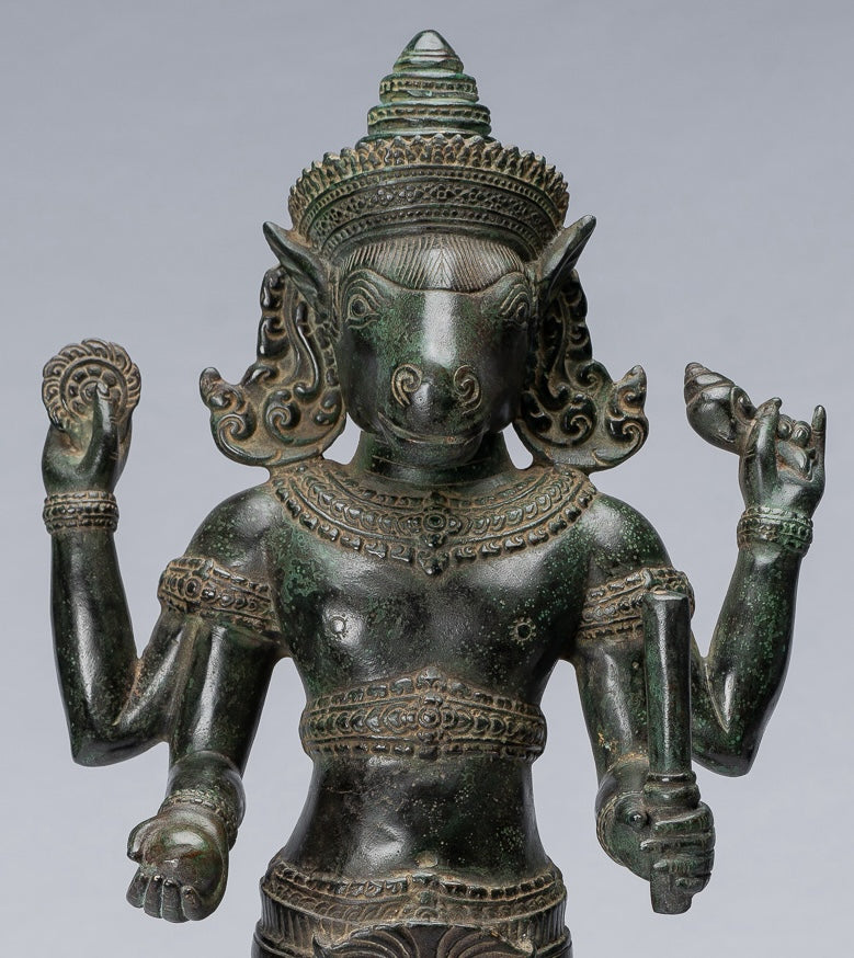 Kalkin Statue - Antique Khmer Style Standing Bronze Hayagriva Kalkin Horse of Vishnu - 55cm/22"