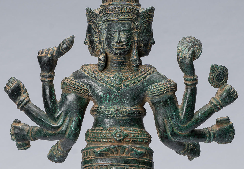 Brahma-Statue – antiker Khmer-Stil, Koh Ker, stehend, Bronze, Brahma – Schöpfung eines Hindu-Gottes – 53 cm