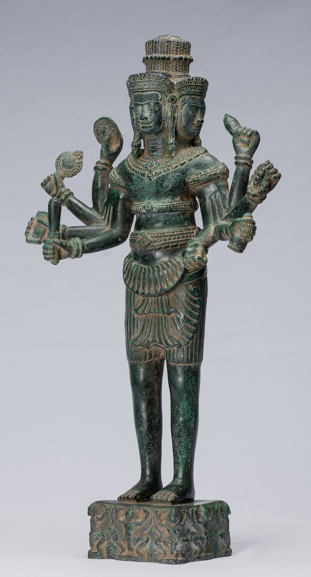 Brahma-Statue – antiker Khmer-Stil, Koh Ker, stehend, Bronze, Brahma – Schöpfung eines Hindu-Gottes – 53 cm