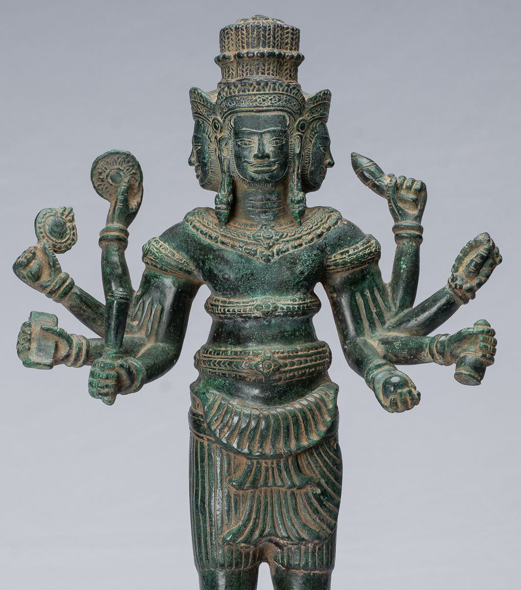 Brahma-Statue – antiker Khmer-Stil, Koh Ker, stehend, Bronze, Brahma – Schöpfung eines Hindu-Gottes – 53 cm