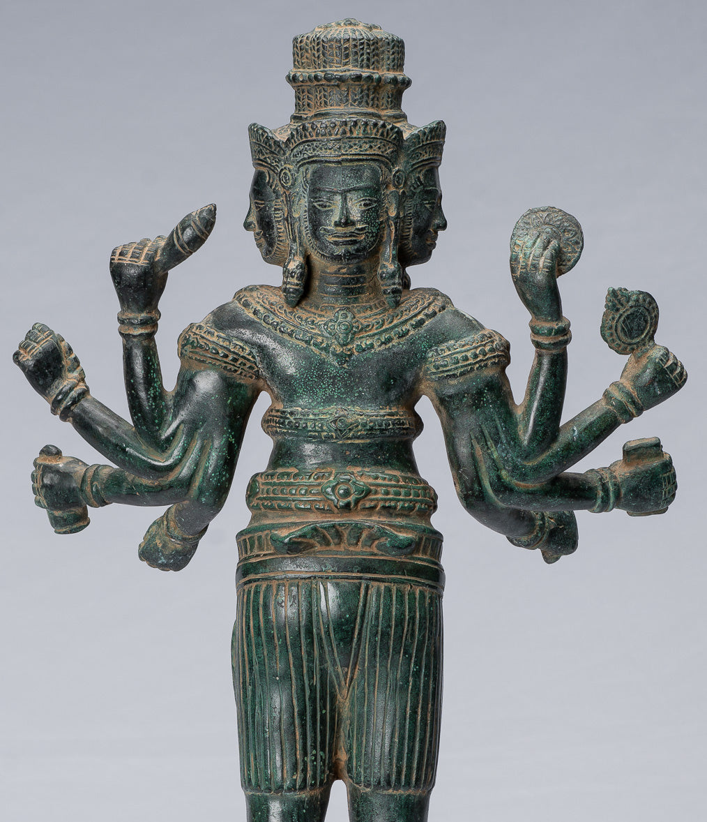 Brahma-Statue – antiker Khmer-Stil, Koh Ker, stehend, Bronze, Brahma – Schöpfung eines Hindu-Gottes – 53 cm
