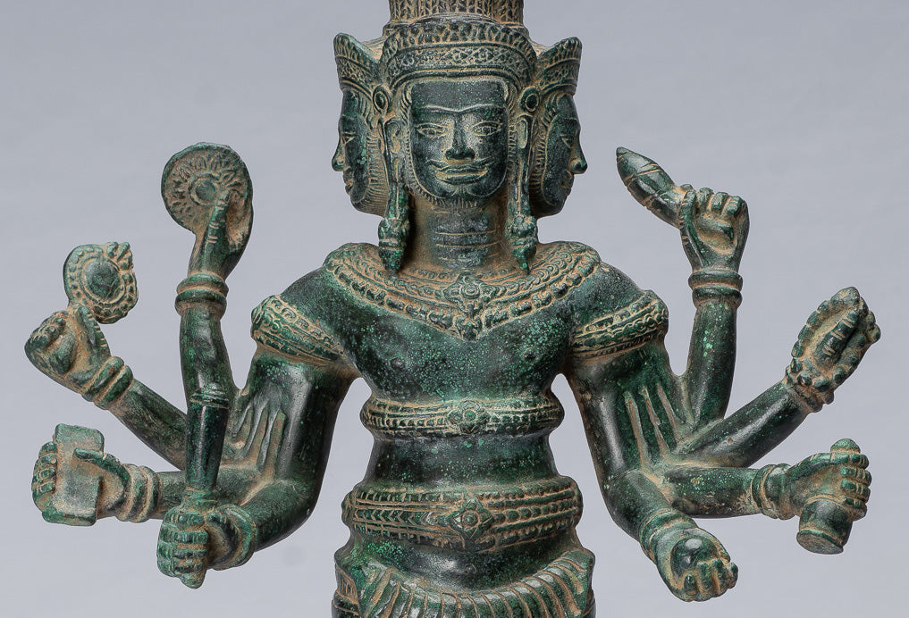 Brahma-Statue – antiker Khmer-Stil, Koh Ker, stehend, Bronze, Brahma – Schöpfung eines Hindu-Gottes – 53 cm