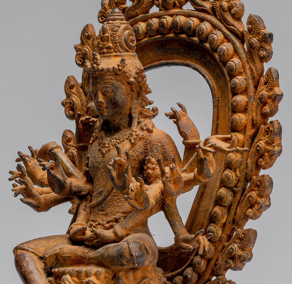 Statua Bodhisattva - Antique stile indonesiano giavanese a 16 bracci Avalokiteshvara Bodhisattva Statua - 28 cm/11 "