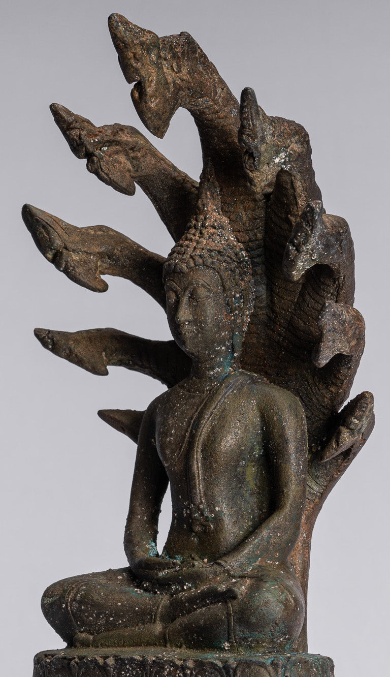 Buddha Statue-Antike Sukhothai Stil Bronze Meditation Naga Buddha Statue-32cm/13 "