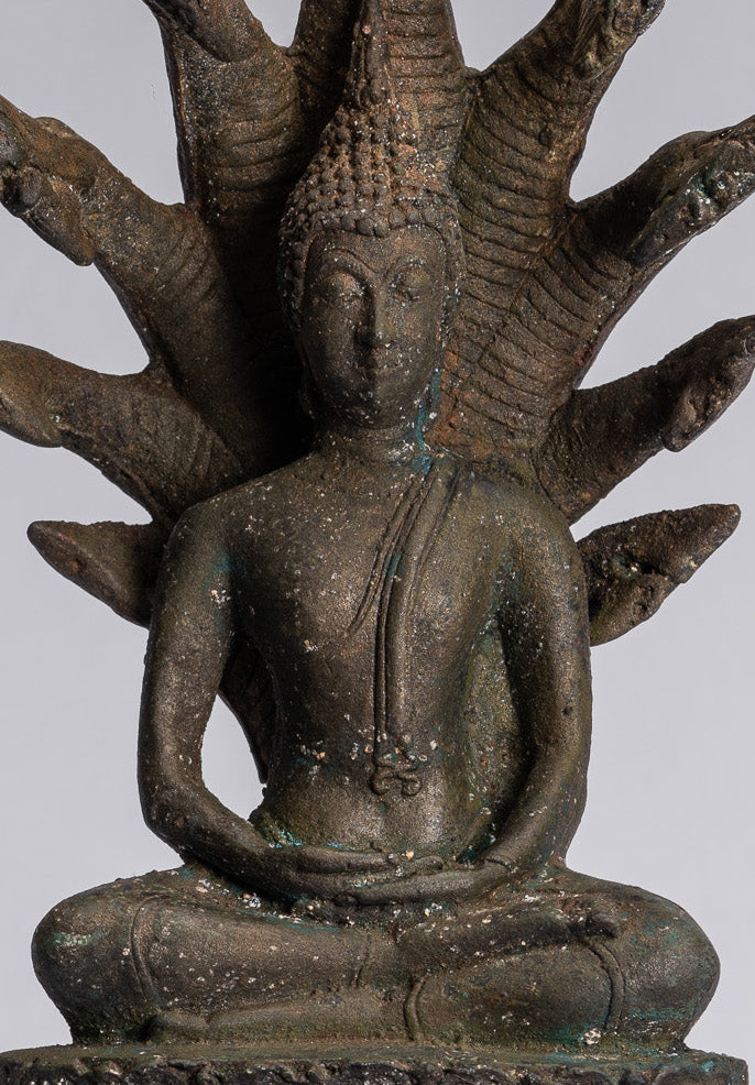 Buddha Statue-Antike Sukhothai Stil Bronze Meditation Naga Buddha Statue-32cm/13 "