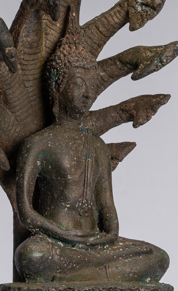 Buddha Statue-Antike Sukhothai Stil Bronze Meditation Naga Buddha Statue-32cm/13 "