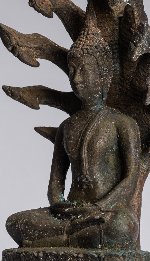 Buddha Statue-Antike Sukhothai Stil Bronze Meditation Naga Buddha Statue-32cm/13 "