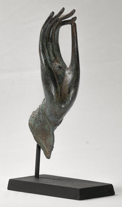 Mounted Antique Thai Style Southeast Asia Bronze Thai Teaching Hand - 33cm/13"
