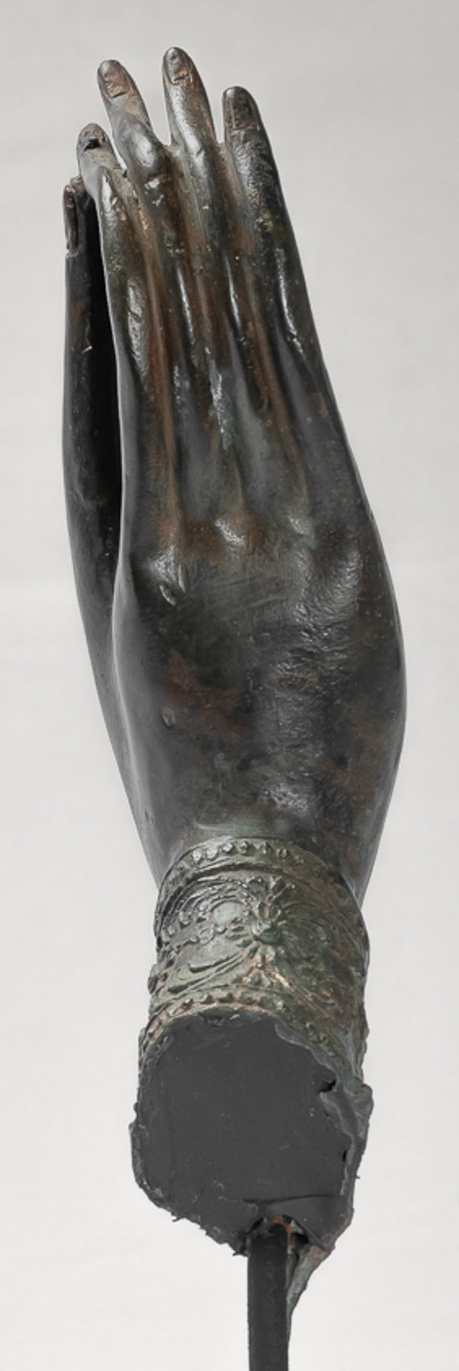 Mounted Antique Thai Style Southeast Asia Bronze Thai Teaching Hand - 33cm/13"