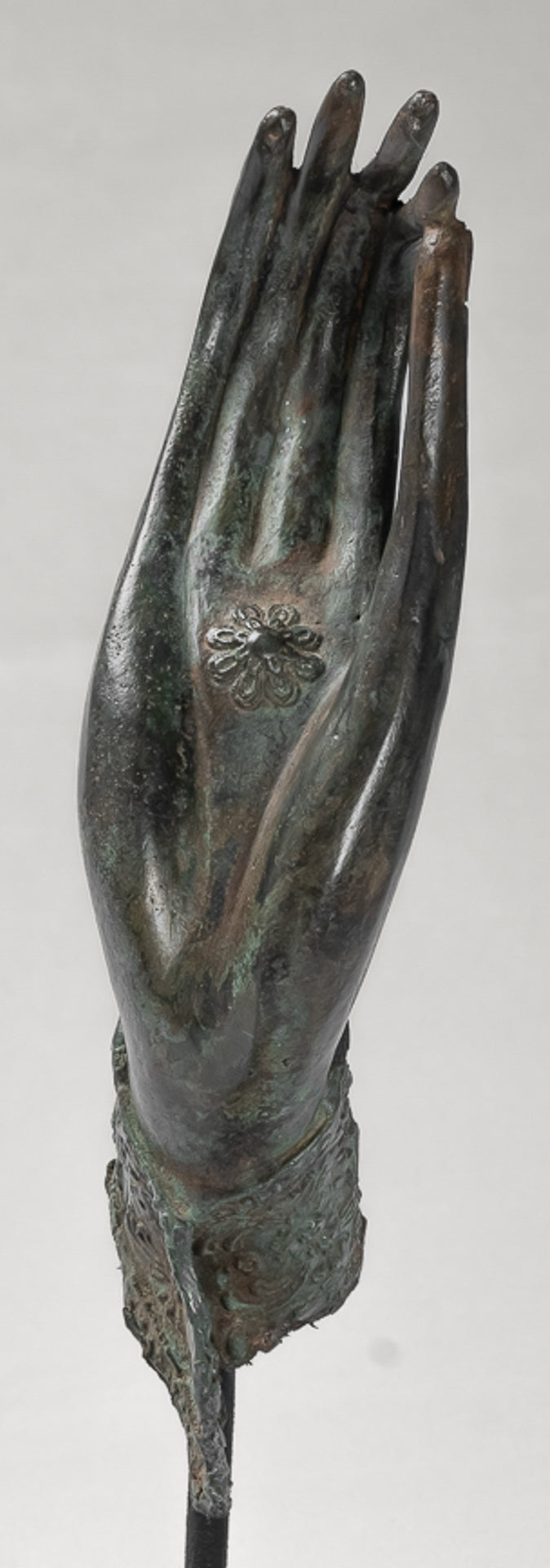 Mounted Antique Thai Style Southeast Asia Bronze Thai Teaching Hand - 33cm/13"