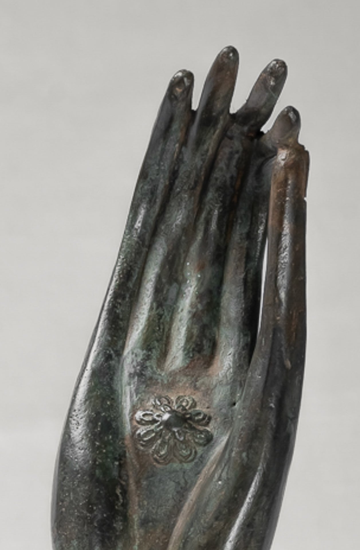 Mounted Antique Thai Style Southeast Asia Bronze Thai Teaching Hand - 33cm/13"