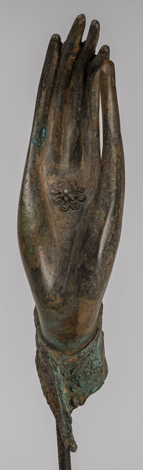Mounted Antique Thai Style Southeast Asia Bronze Thai Teaching Hand - 33cm/13"