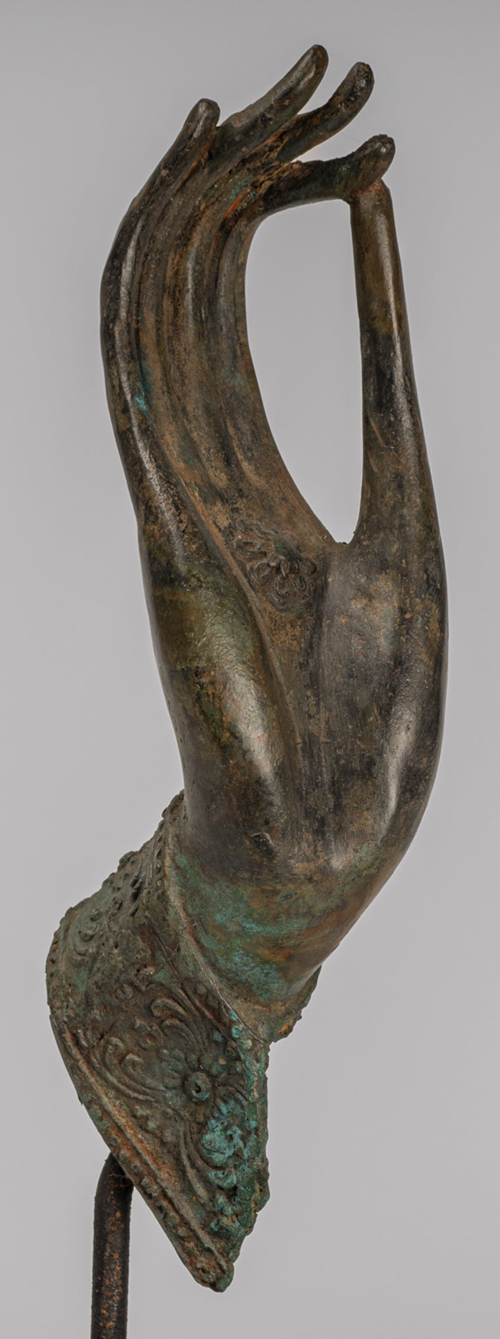 Mounted Antique Thai Style Southeast Asia Bronze Thai Teaching Hand - 33cm/13"