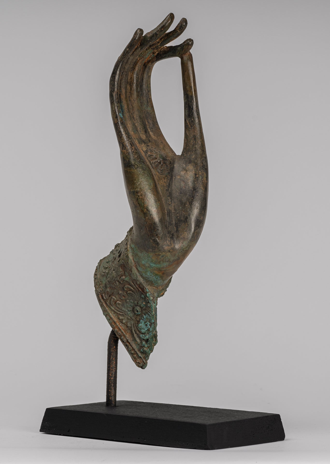 Mounted Antique Thai Style Southeast Asia Bronze Thai Teaching Hand - 33cm/13"