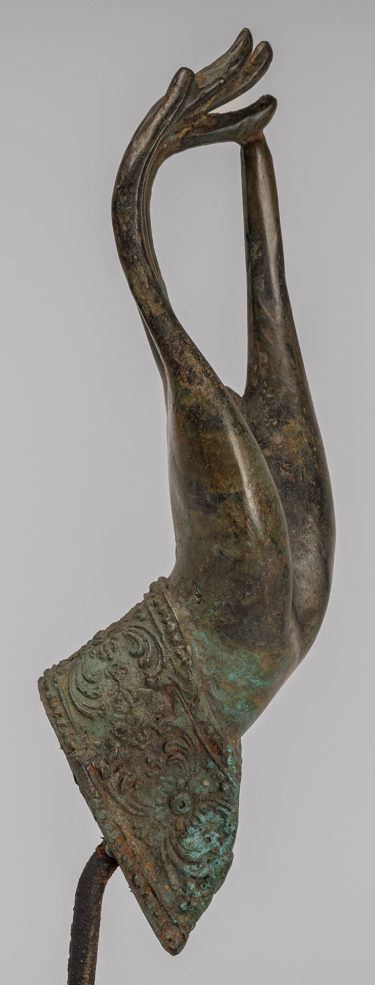 Mounted Antique Thai Style Southeast Asia Bronze Thai Teaching Hand - 33cm/13"