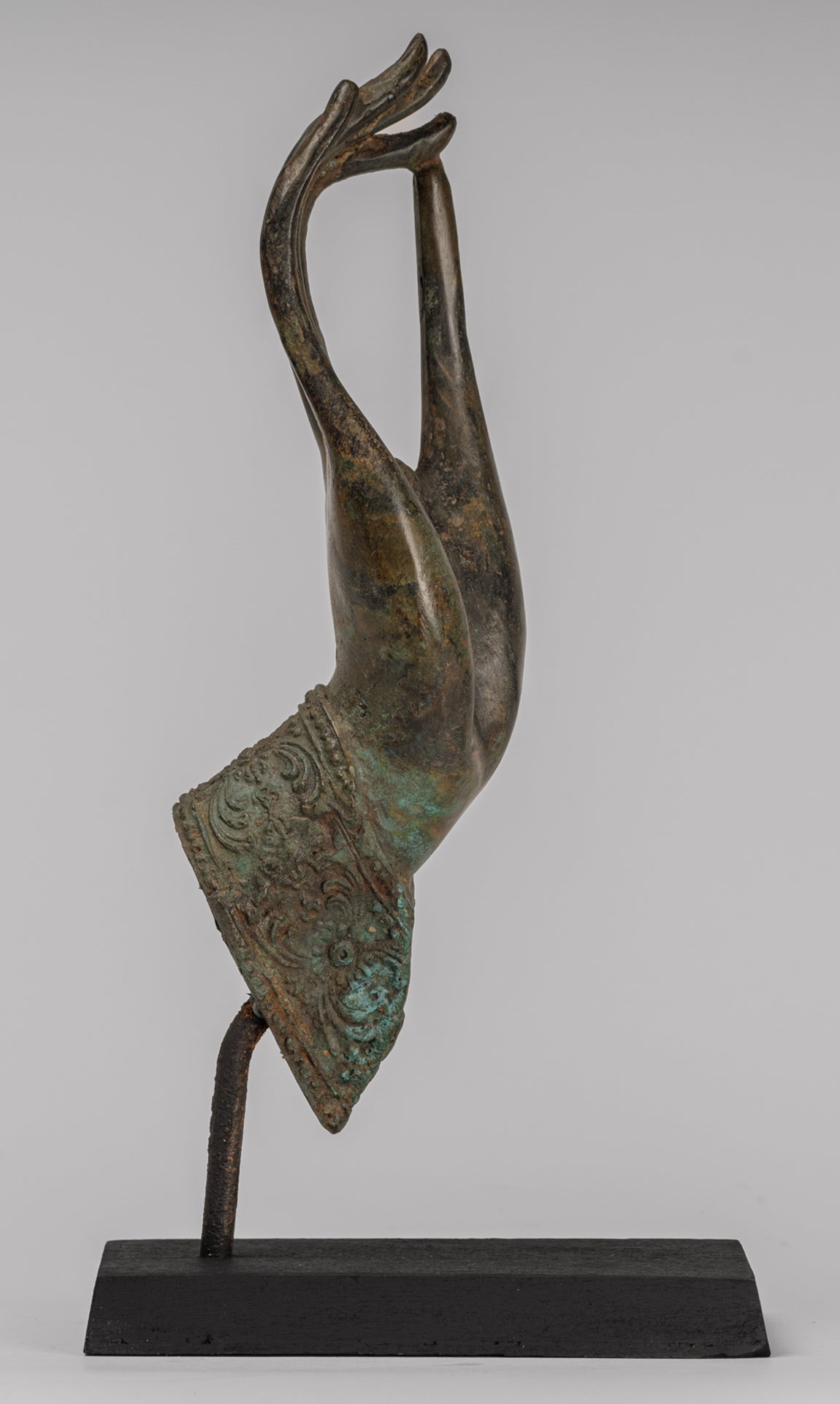 Mounted Antique Thai Style Southeast Asia Bronze Thai Teaching Hand - 33cm/13"