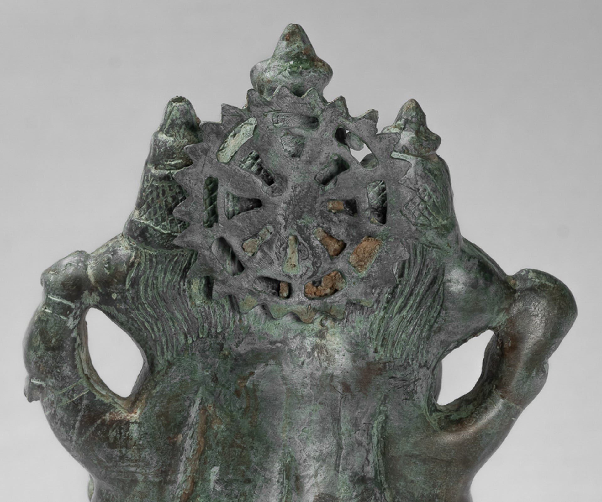 Antique Thai Style Bronze Tri Muhkthi Ganapathi Three Headed Ganesha Statue - 21cm/8"