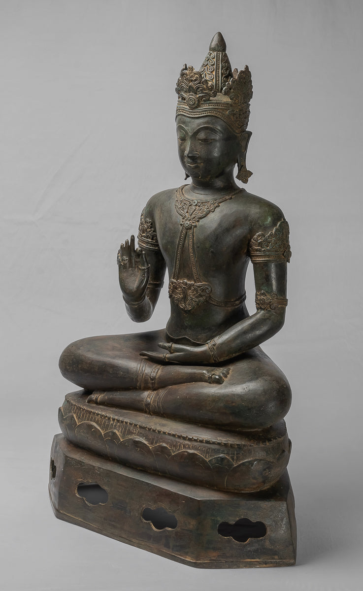 Statue Buddha - Antique Chiang Saen Style Royal Teaching Buddha Statue - 87cm/35 "